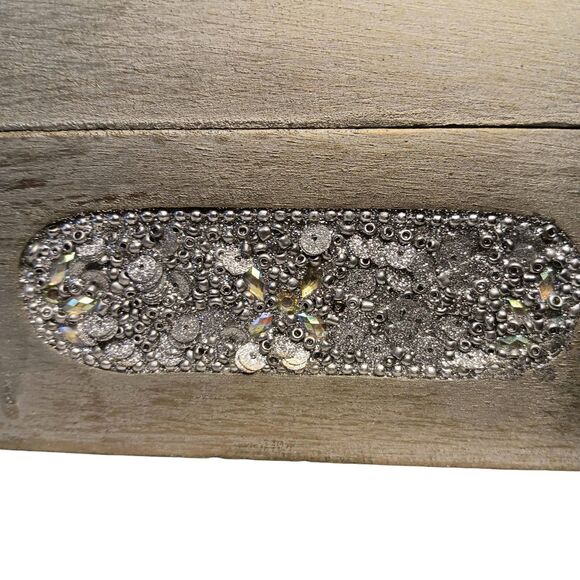 Sparkly Jewlery Box Silver With Sequins & Rhinestones Lightweight Wood 7 x 5 x 3 - Picture 12 of 15